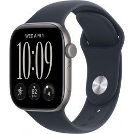 Apple Watch Series 12, 42мм Серый космос / Space Gray, силиконовый спортивный ремешок Темно-синий / Sport Band Navy Blue
