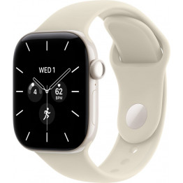 Apple Watch Series 12, 42мм Жемчужно-белый / Pearl White Ceramic, силиконовый спортивный ремешок Песочный / Sport Band Sand